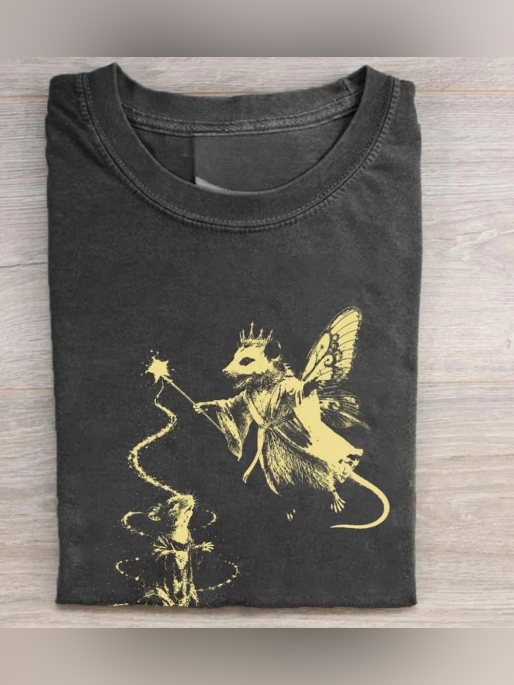 Comfort Tee with Yellow Fairy Mouse Graphic, Vintage Retro Style